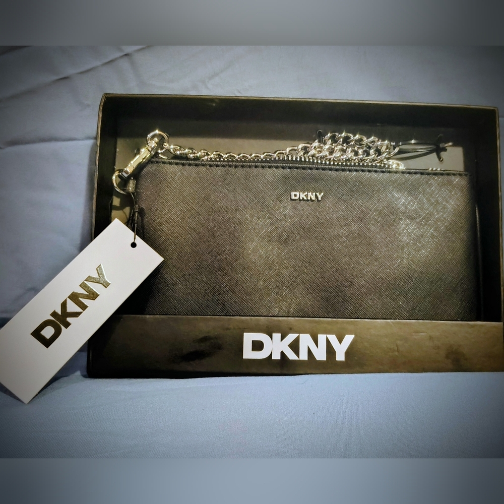 DKNY Black Clutch with Silver Chain